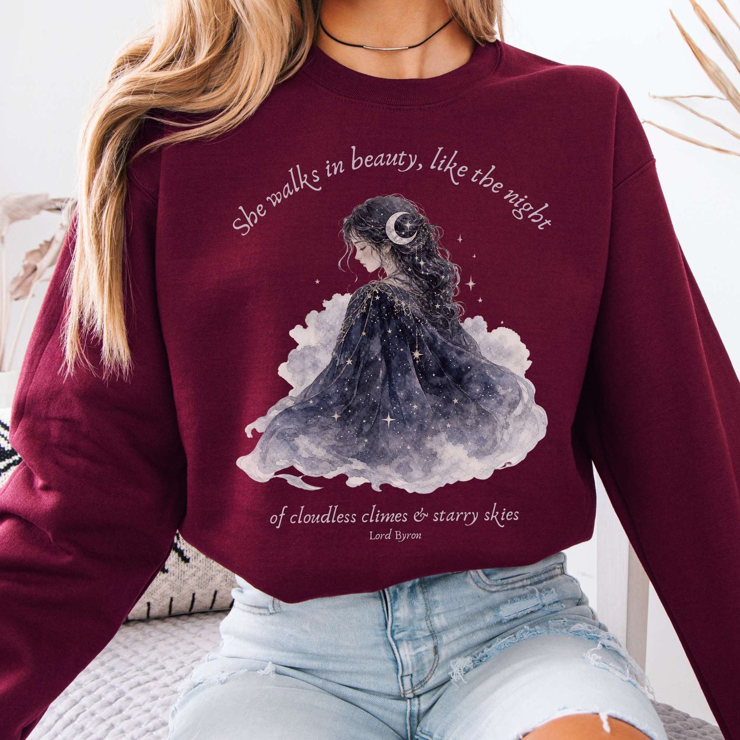 She Walks in Beauty Lord Byron Literary Crewneck Sweatshirt
