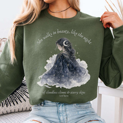 She Walks in Beauty Lord Byron Literary Crewneck Sweatshirt