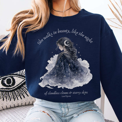She Walks in Beauty Lord Byron Literary Crewneck Sweatshirt