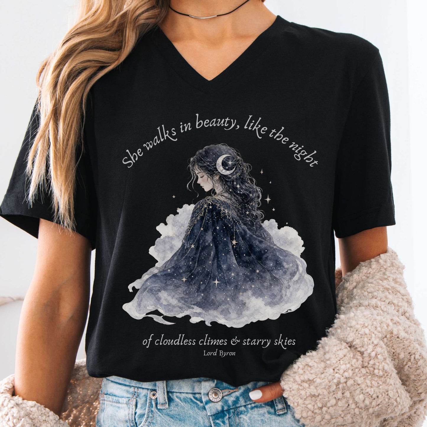 She Walks in Beauty Lord Byron Literary V-Neck