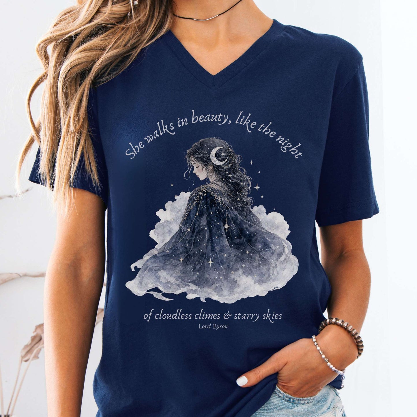 She Walks in Beauty Lord Byron Literary V-Neck