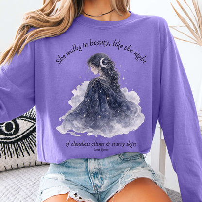 She Walks in Beauty Lord Byron Literary Long Sleeve