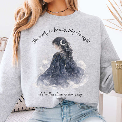 She Walks in Beauty Lord Byron Literary Crewneck Sweatshirt