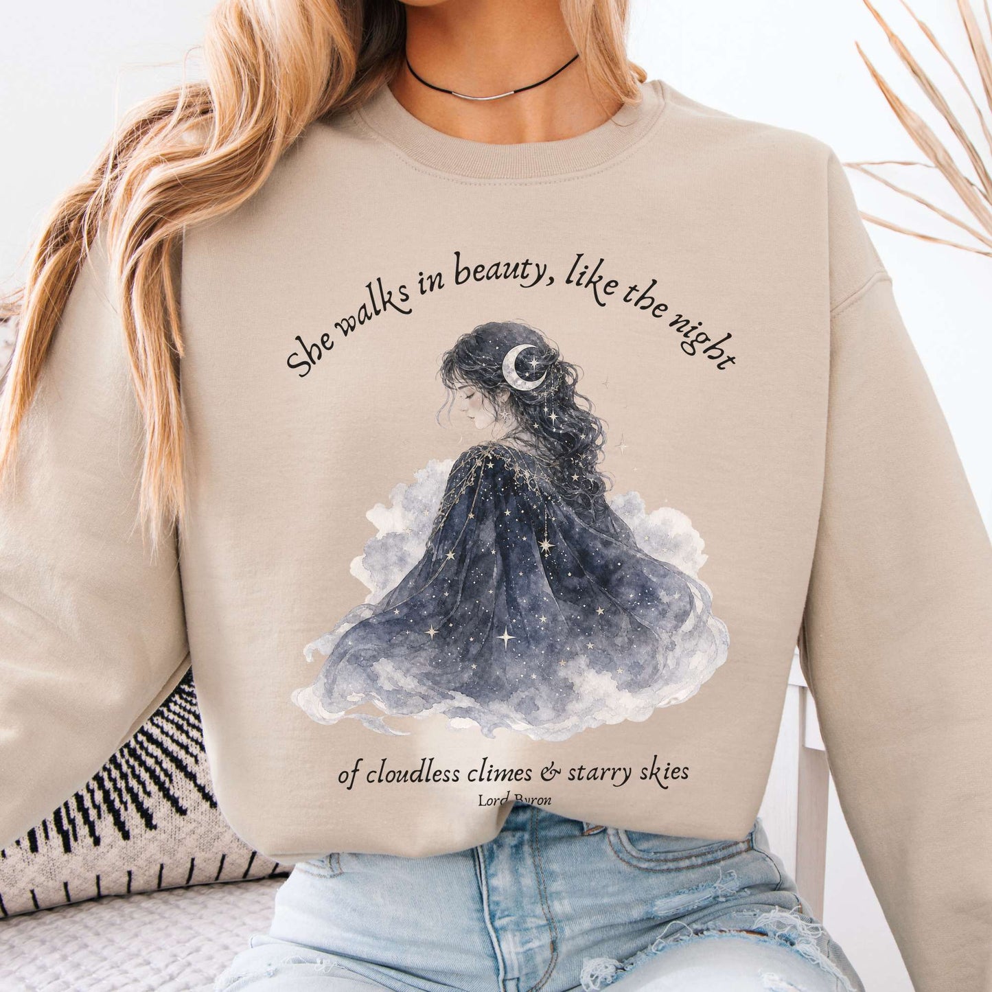 She Walks in Beauty Lord Byron Literary Crewneck Sweatshirt