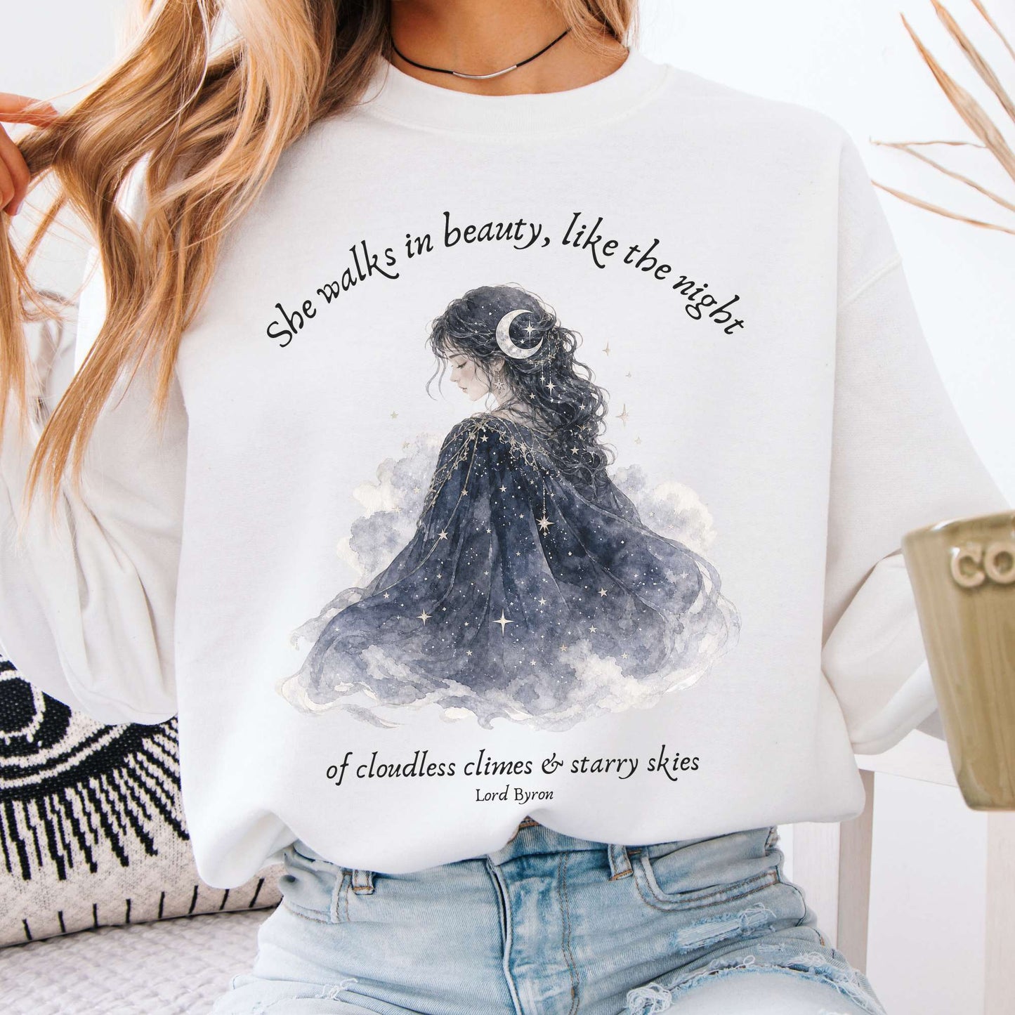 She Walks in Beauty Lord Byron Literary Crewneck Sweatshirt
