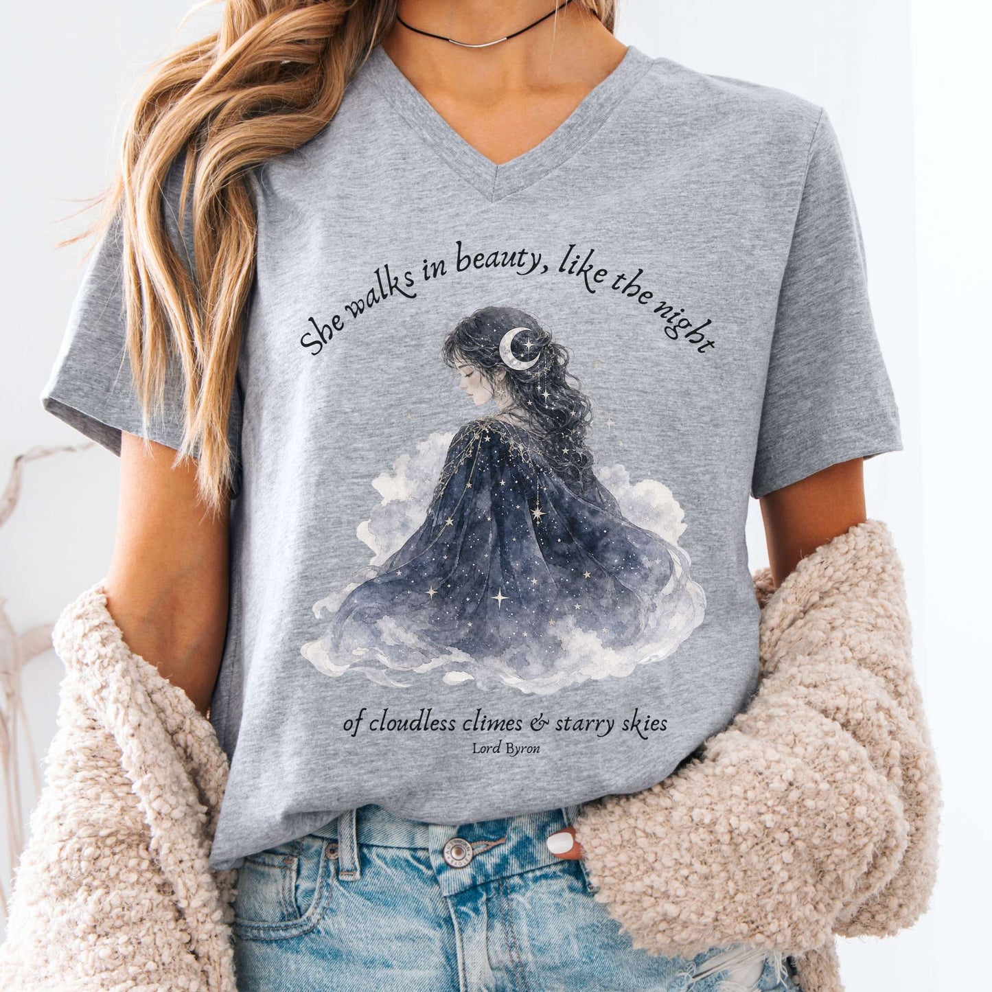 She Walks in Beauty Lord Byron Literary V-Neck