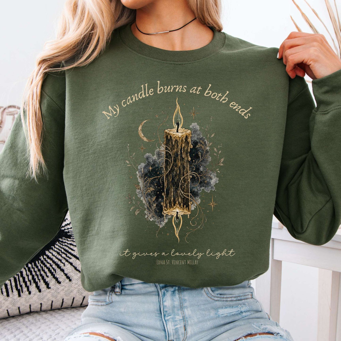 My Candle Burns at Both Ends Edna St. Vincent Millay Literary Crewneck Sweatshirt