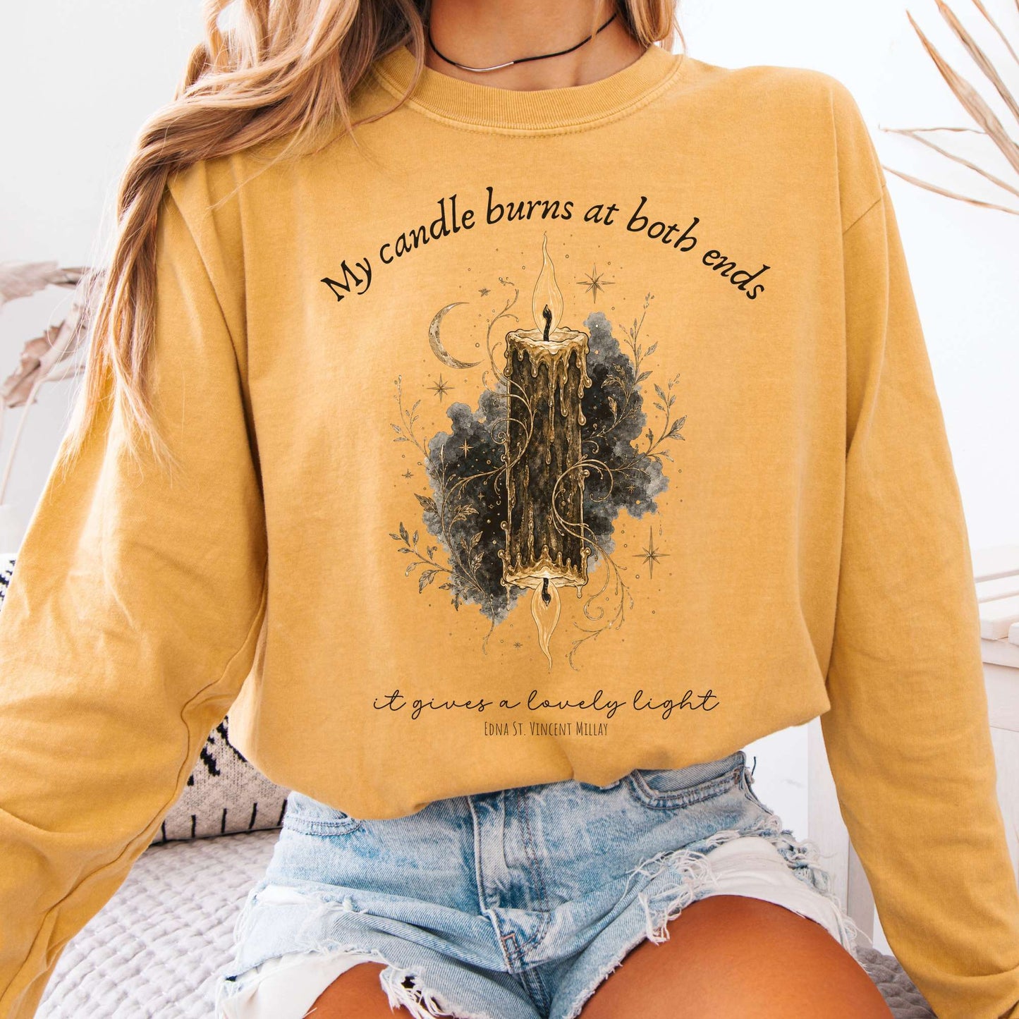 My Candle Burns at Both Ends Edna St. Vincent Millay Literary Long Sleeve