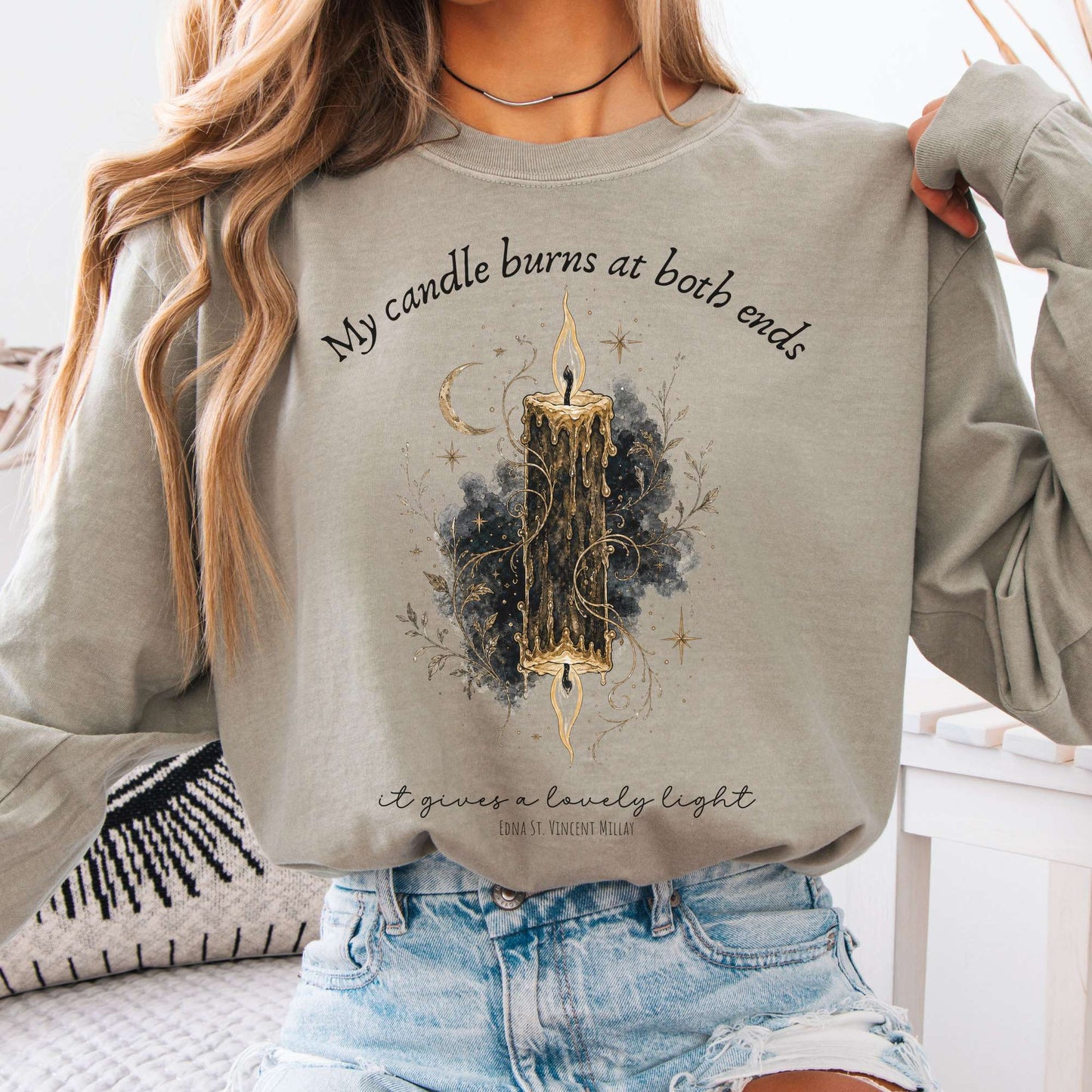 My Candle Burns at Both Ends Edna St. Vincent Millay Literary Long Sleeve