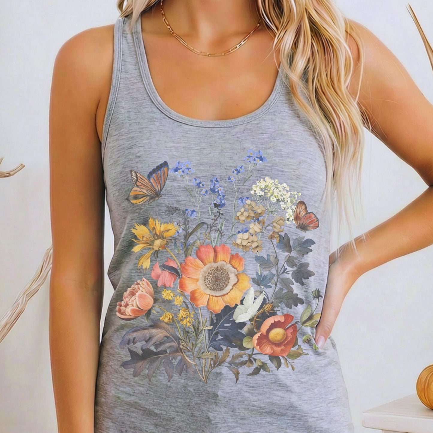 Tank Top Heather Grey / XS Bright Wildflower Women's Racerback Tank Top The Mystic Eden