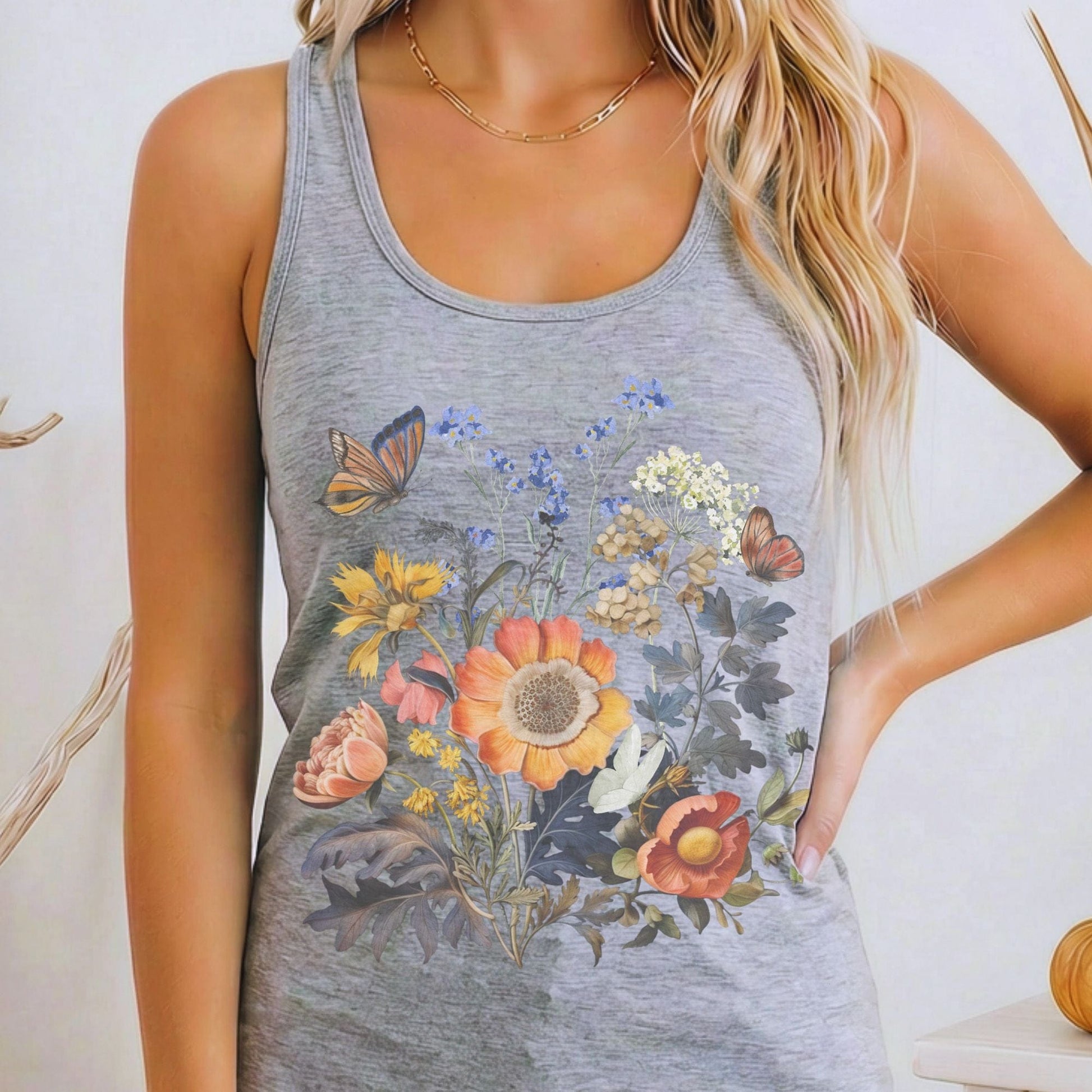 Tank Top Heather Grey / XS Bright Wildflower Women's Racerback Tank Top The Mystic Eden