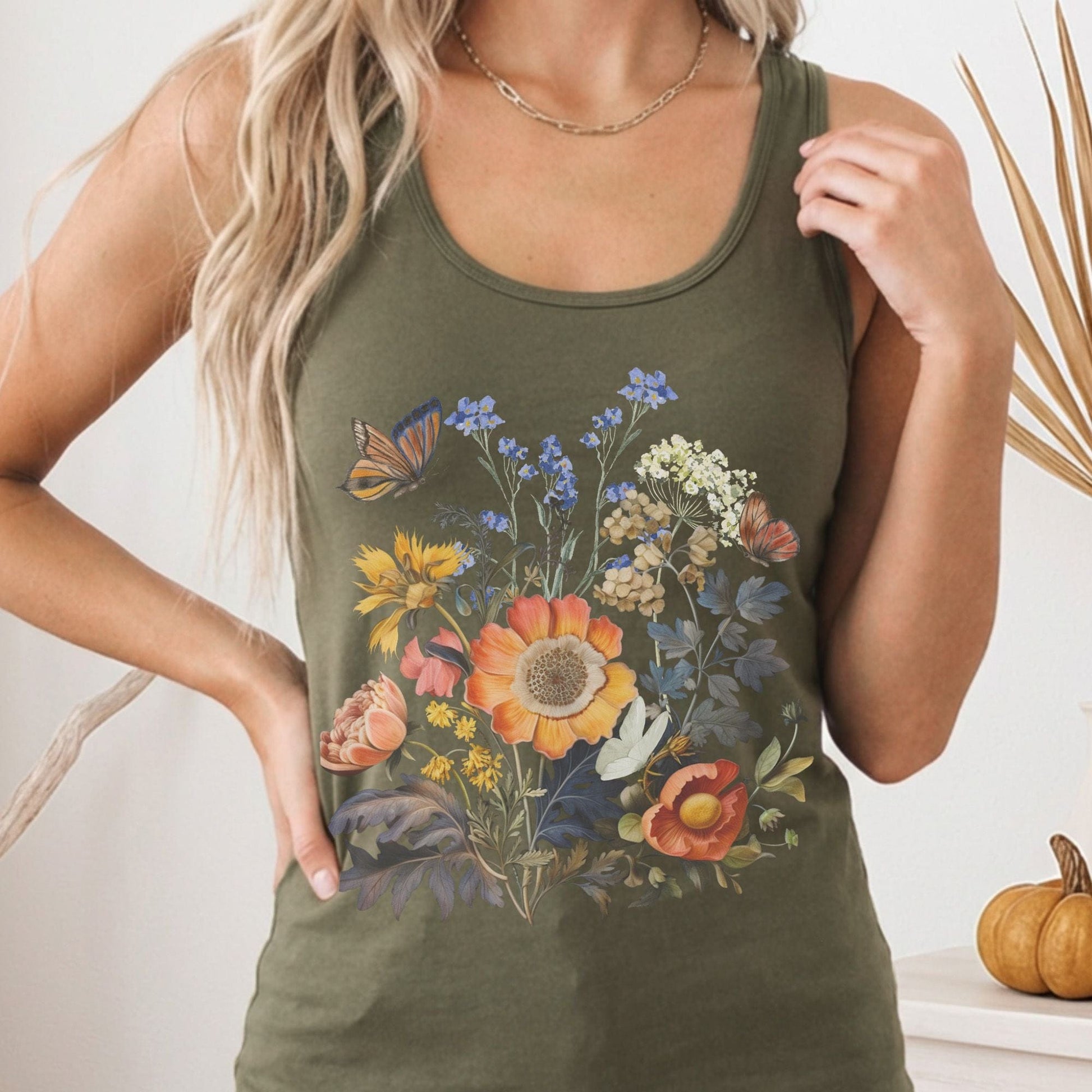 Tank Top Solid Military Green / XS Bright Wildflower Women's Racerback Tank Top The Mystic Eden