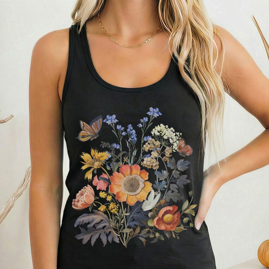 Tank Top Solid Black / XS Bright Wildflower Women's Racerback Tank Top The Mystic Eden