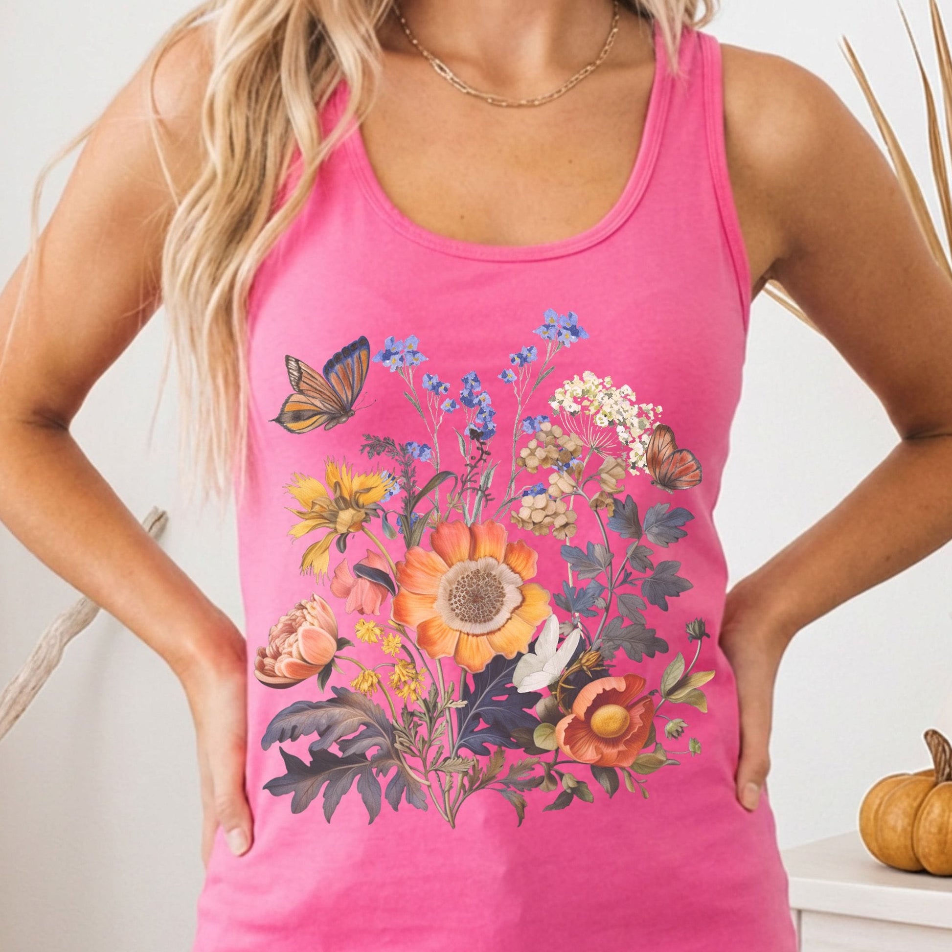 Tank Top Solid Hot Pink / XS Bright Wildflower Women's Racerback Tank Top The Mystic Eden