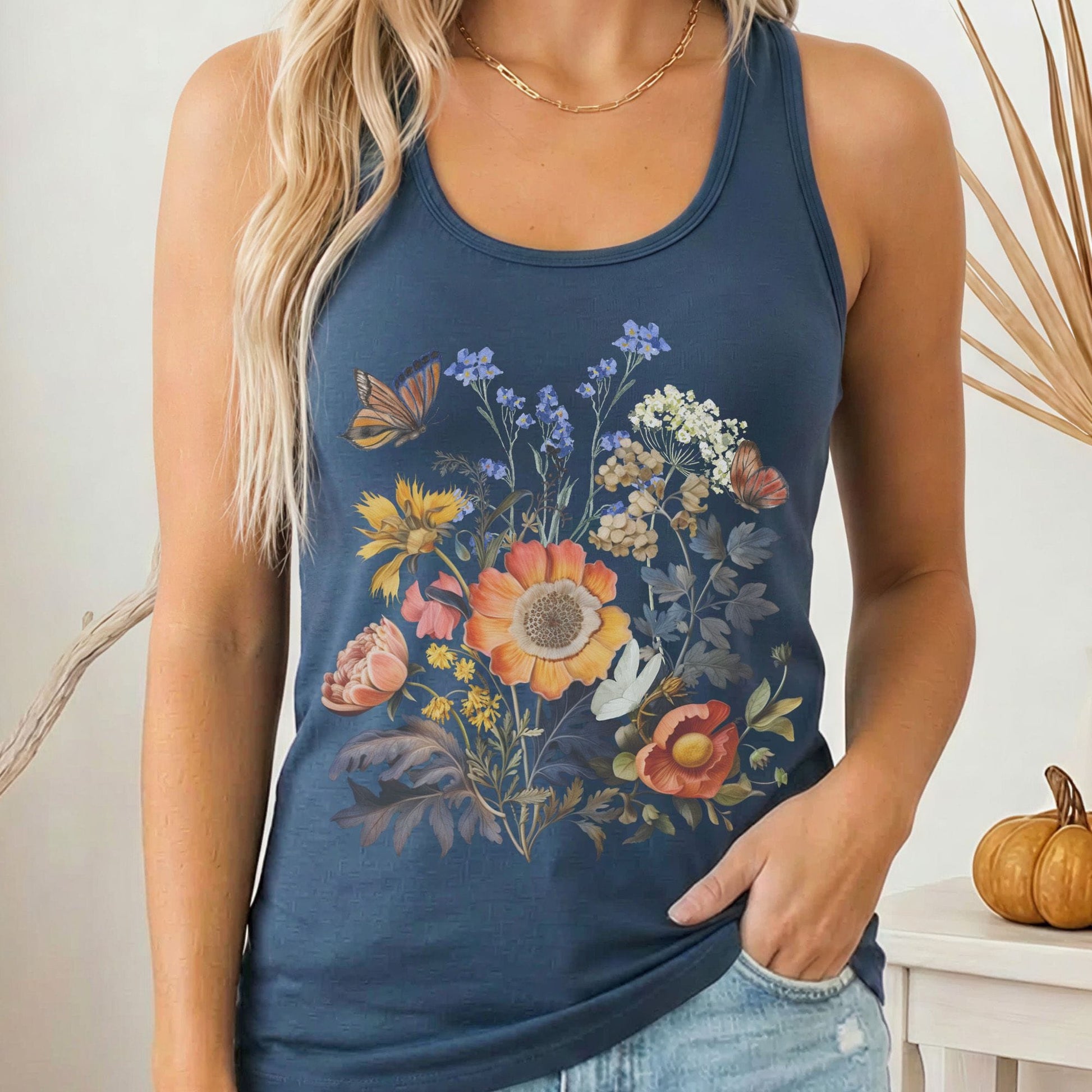 Tank Top Solid Indigo / XS Bright Wildflower Women's Racerback Tank Top The Mystic Eden