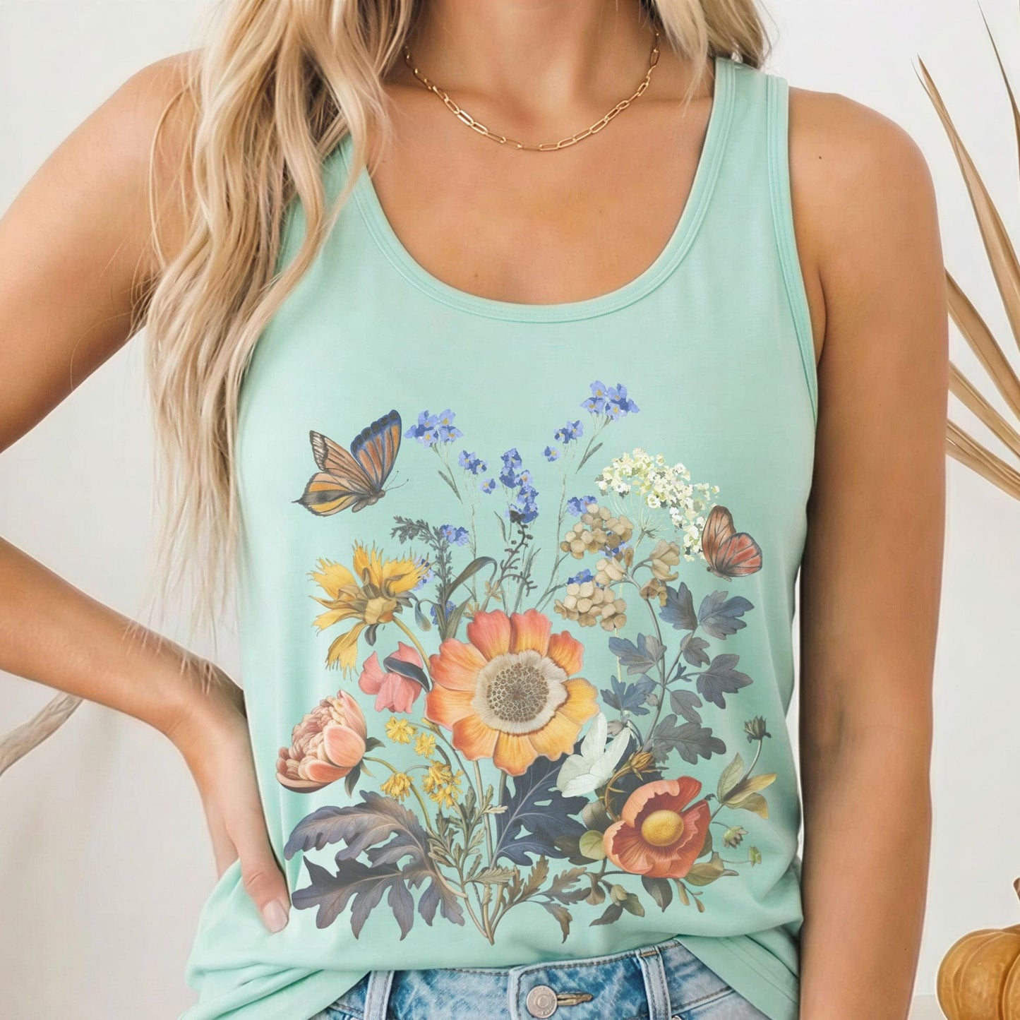 Tank Top Solid Mint / XS Bright Wildflower Women's Racerback Tank Top The Mystic Eden