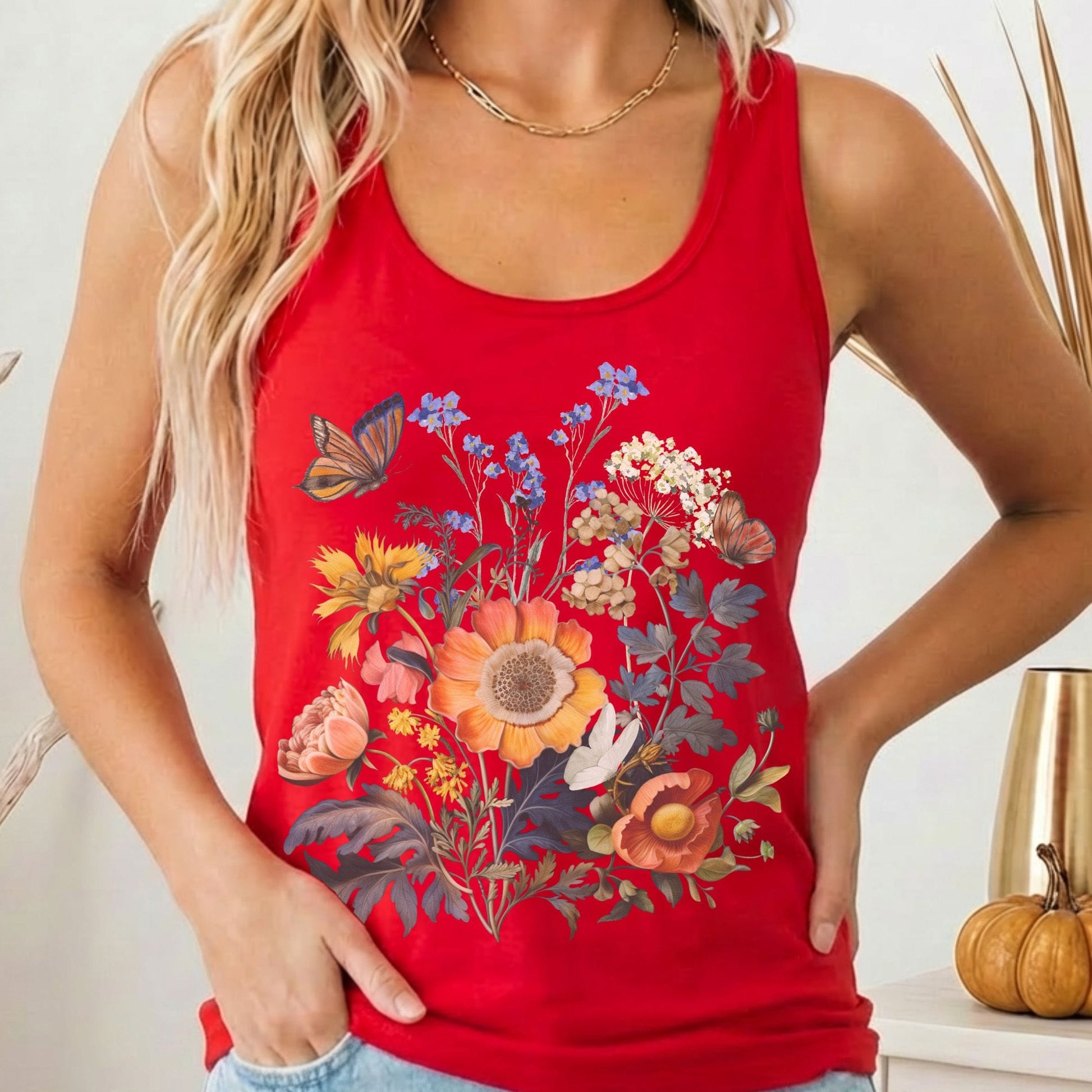 Tank Top Solid Red / XS Bright Wildflower Women's Racerback Tank Top The Mystic Eden