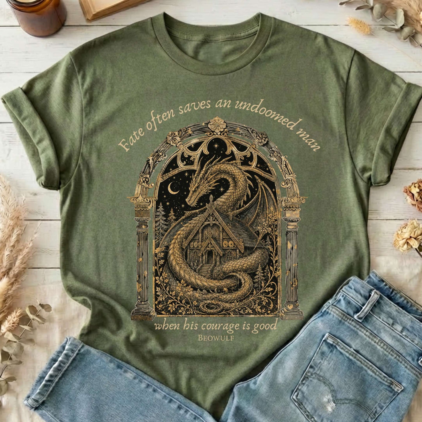 Where His Courage Is Good Beowulf Literary T-Shirt
