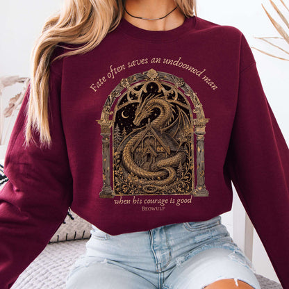 Where His Courage Is Good Beowulf Literary Crewneck Sweatshirt