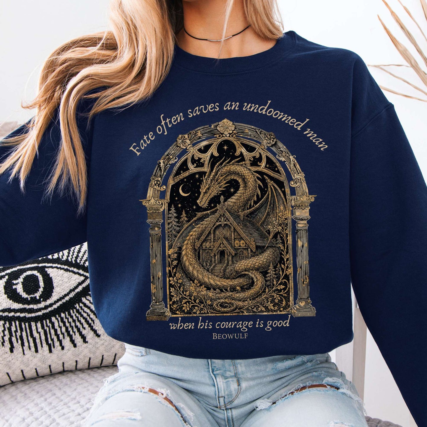 Where His Courage Is Good Beowulf Literary Crewneck Sweatshirt