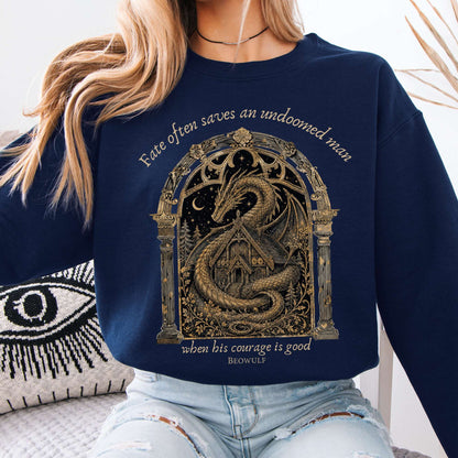 Where His Courage Is Good Beowulf Literary Crewneck Sweatshirt
