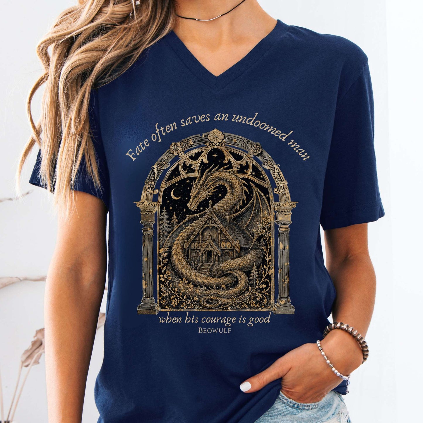 Where His Courage Is Good Beowulf Literary V-Neck