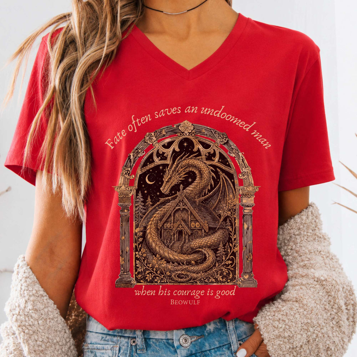 Where His Courage Is Good Beowulf Literary V-Neck