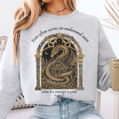 Where His Courage Is Good Beowulf Literary Crewneck Sweatshirt