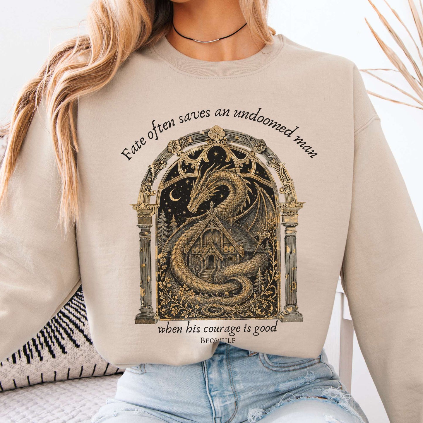 Where His Courage Is Good Beowulf Literary Crewneck Sweatshirt