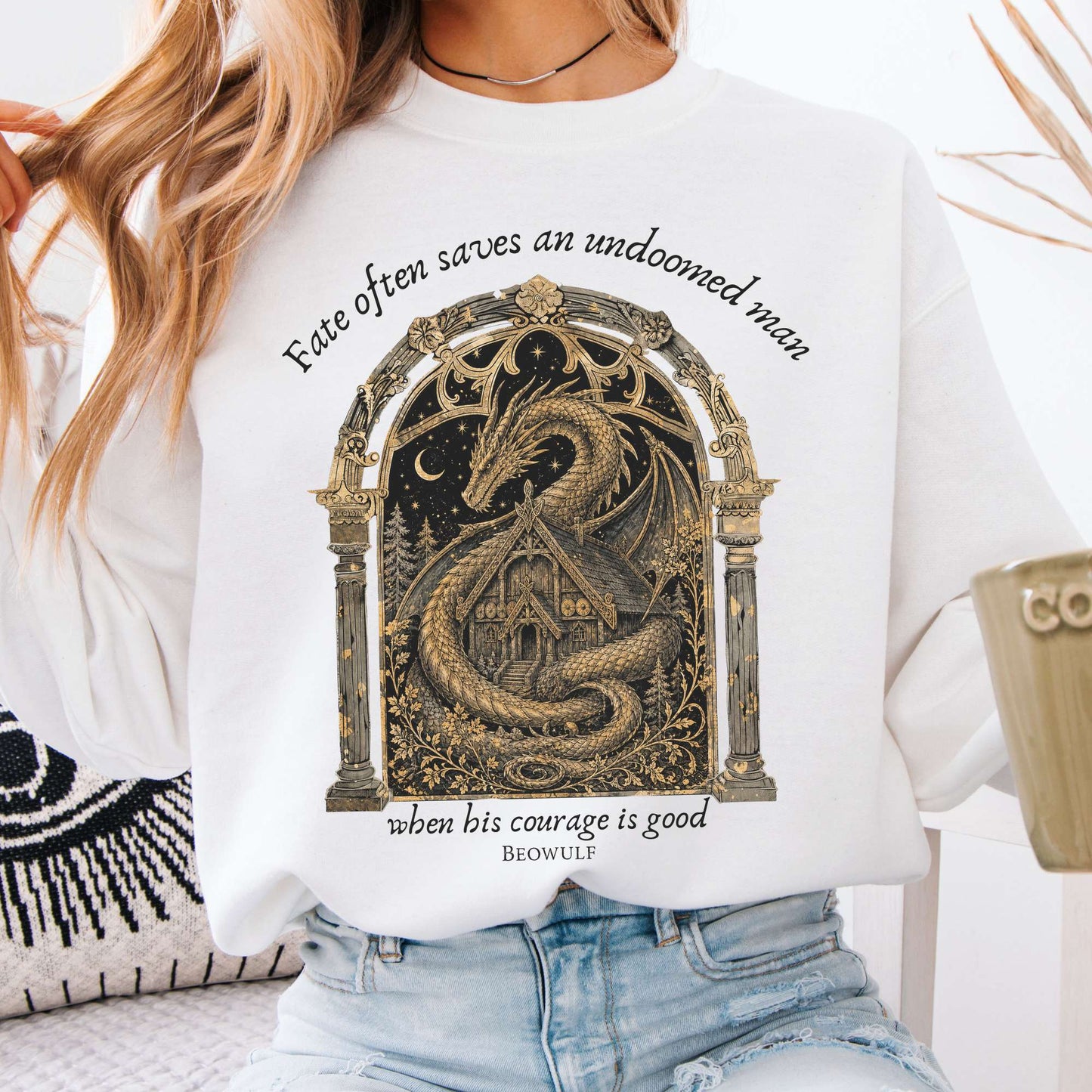 Where His Courage Is Good Beowulf Literary Crewneck Sweatshirt