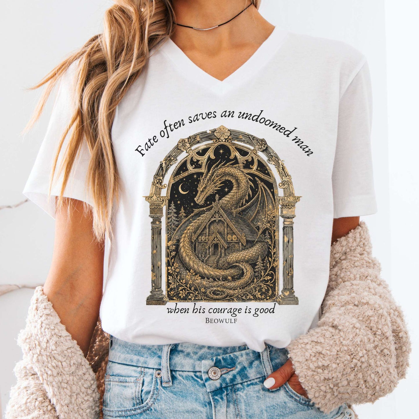 Where His Courage Is Good Beowulf Literary V-Neck