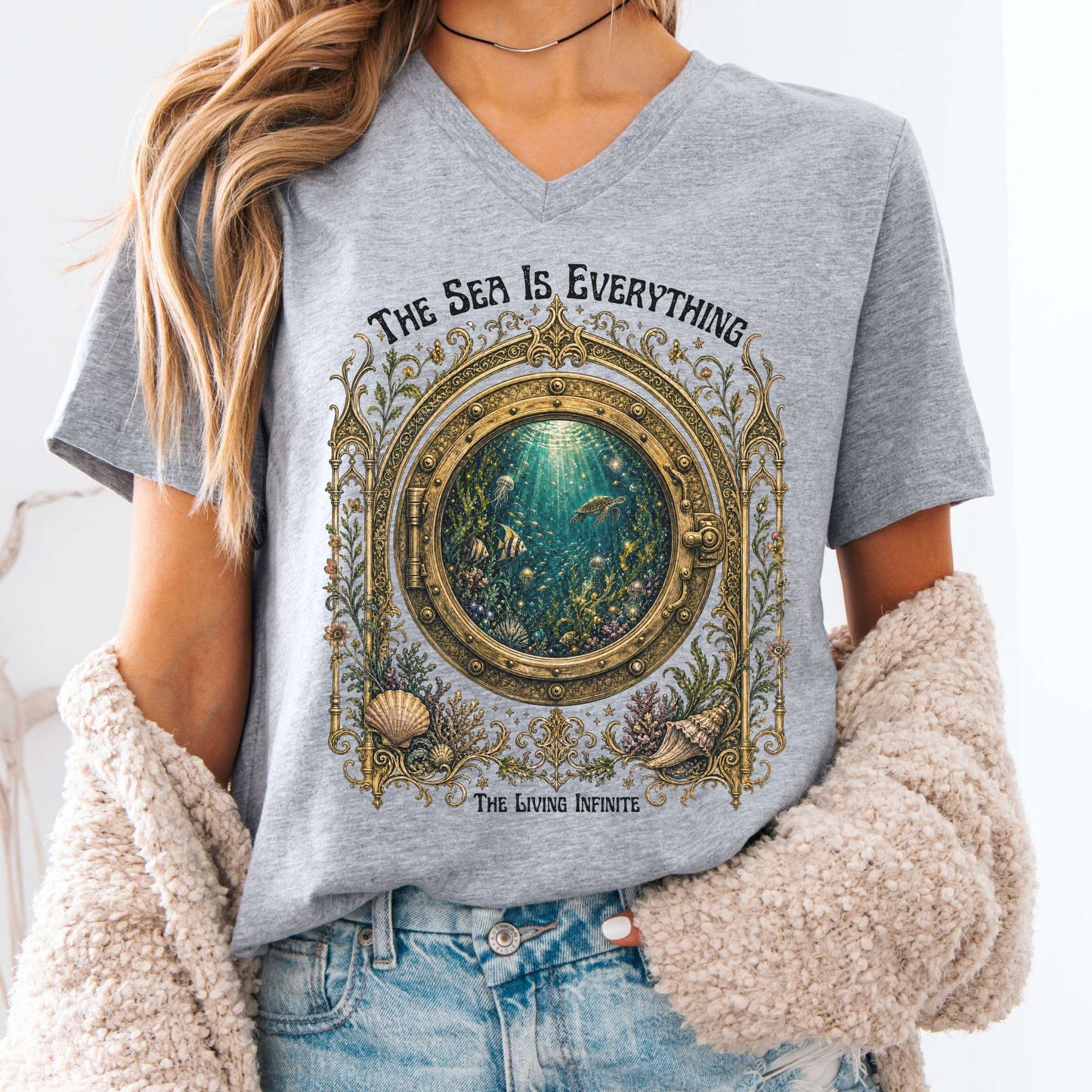 The Sea Is Everything Twenty Thousand Leagues Under the Sea Literary V-Neck