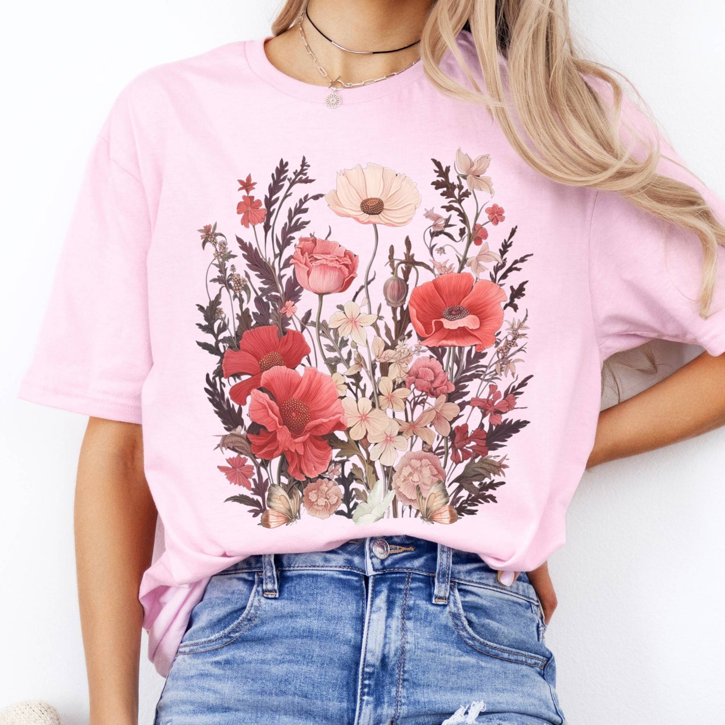 T-Shirt Dusky Pink Wildflowers T-Shirt The Mystic Eden
