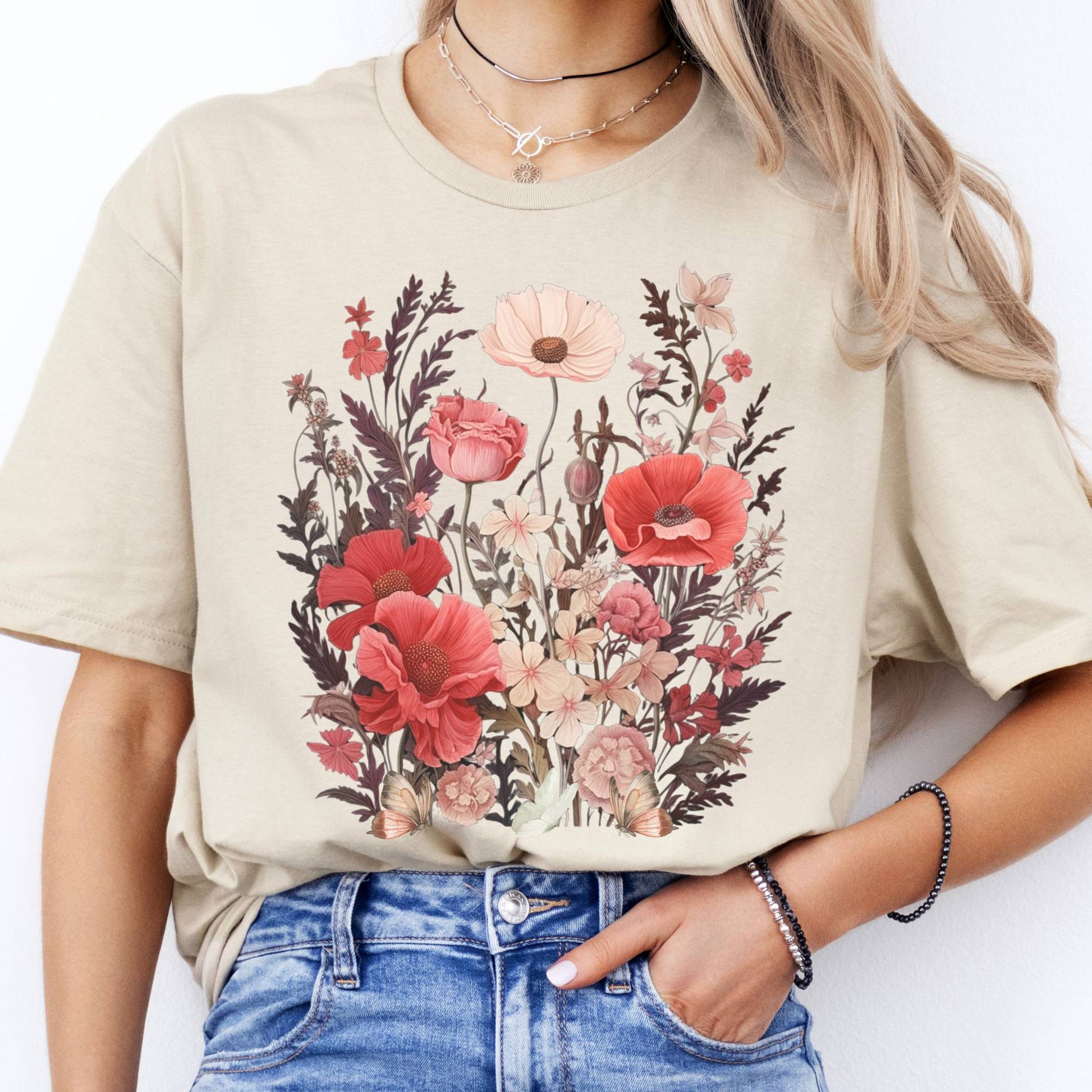 T-Shirt Dusky Pink Wildflowers T-Shirt The Mystic Eden
