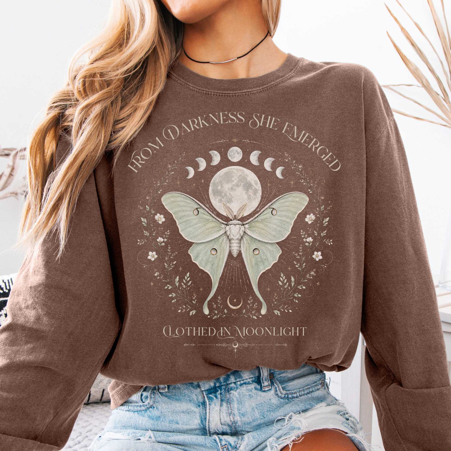 Long-sleeve Espresso / S From Darkness She Emerged Clothed in Moonlight Long Sleeve The Mystic Eden