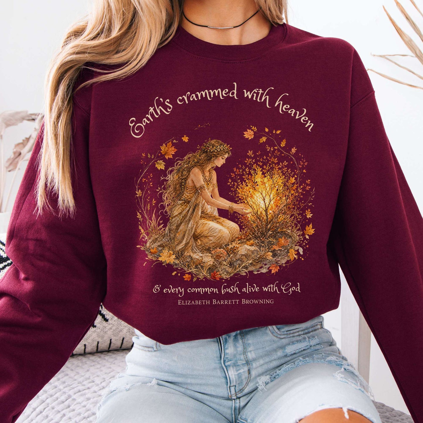 Earth's Crammed with Heaven Elizabeth Barrett Browning Literary Crewneck Sweatshirt