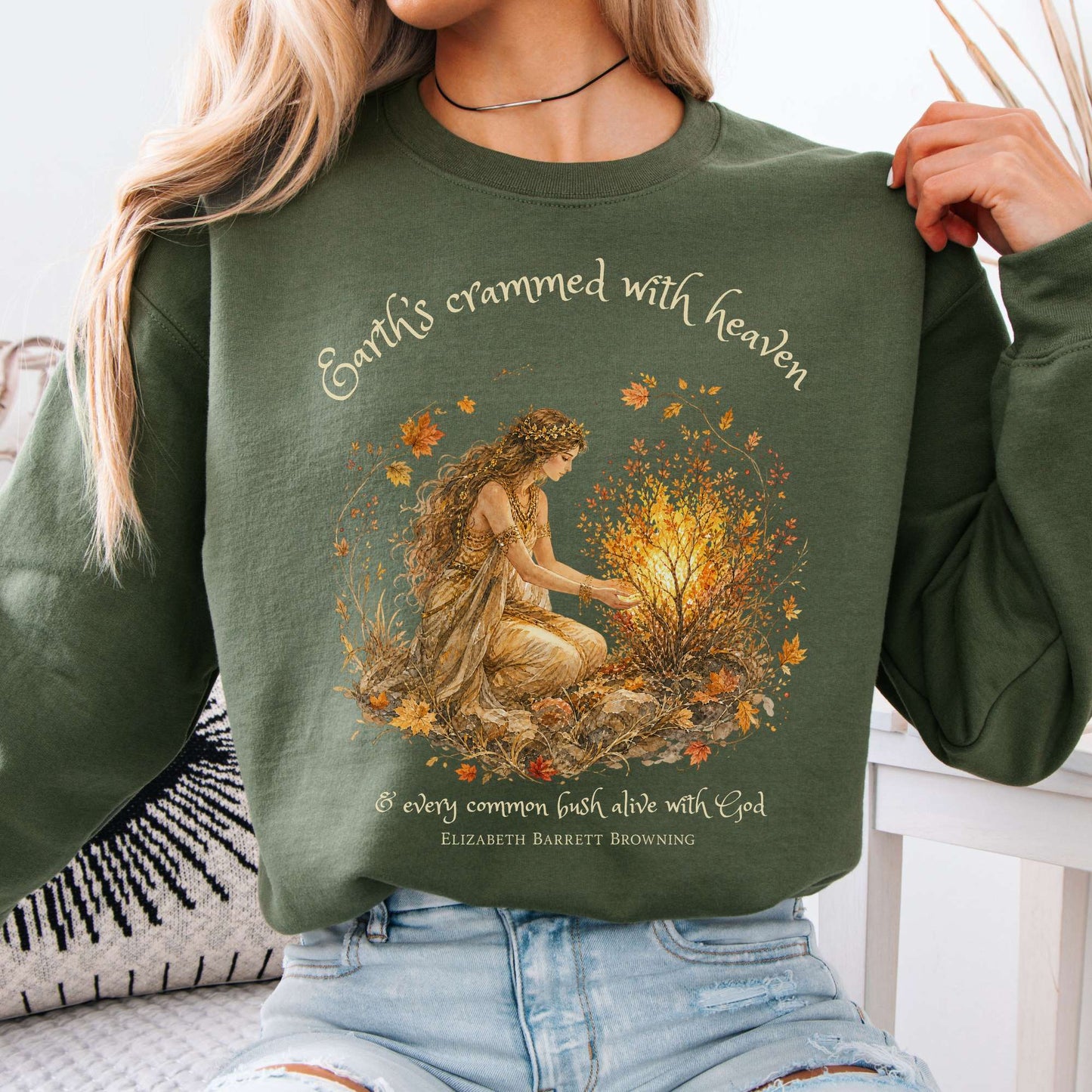 Earth's Crammed with Heaven Elizabeth Barrett Browning Literary Crewneck Sweatshirt