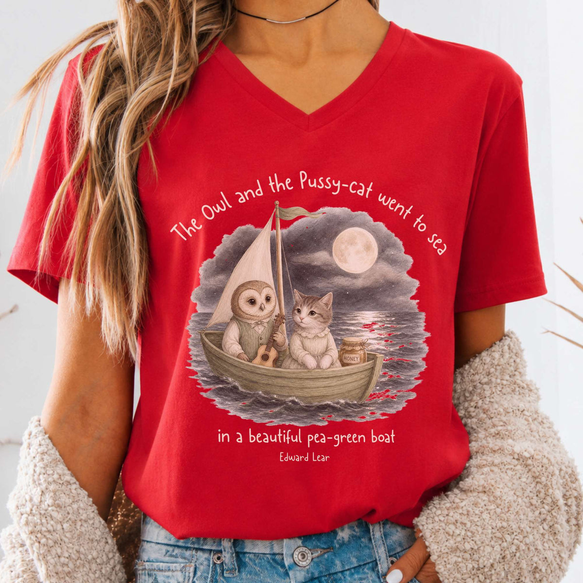 The Owl and the Pussy-Cat Edward Lear Literary V-Neck
