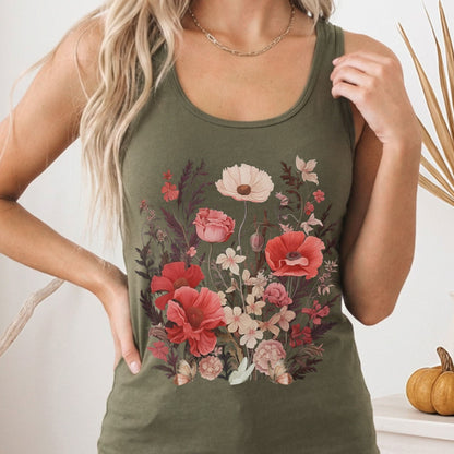 Tank Top Solid Military Green / XS Dusky Pink Wildflowers Women's Racerback Tank Top The Mystic Eden