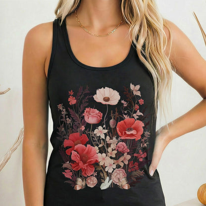 Tank Top Solid Black / XS Dusky Pink Wildflowers Women's Racerback Tank Top The Mystic Eden