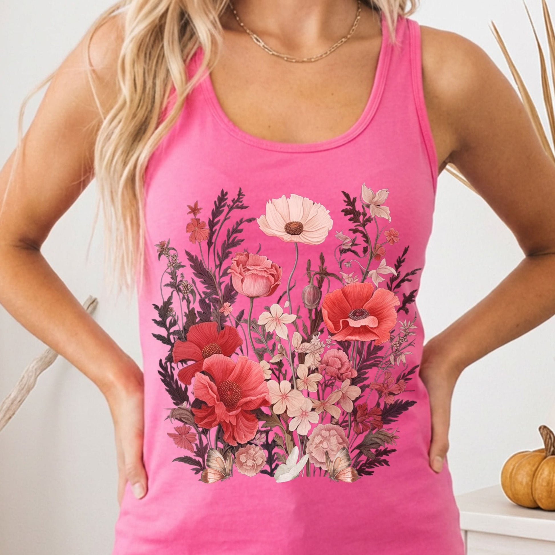 Tank Top Solid Hot Pink / XS Dusky Pink Wildflowers Women's Racerback Tank Top The Mystic Eden