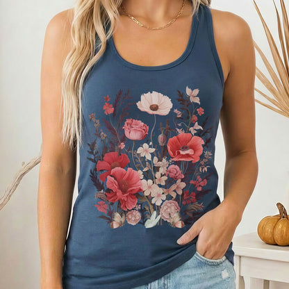 Tank Top Solid Indigo / XS Dusky Pink Wildflowers Women's Racerback Tank Top The Mystic Eden