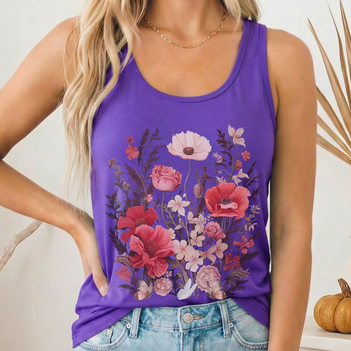 Tank Top Solid Purple Rush / XS Dusky Pink Wildflowers Women's Racerback Tank Top The Mystic Eden