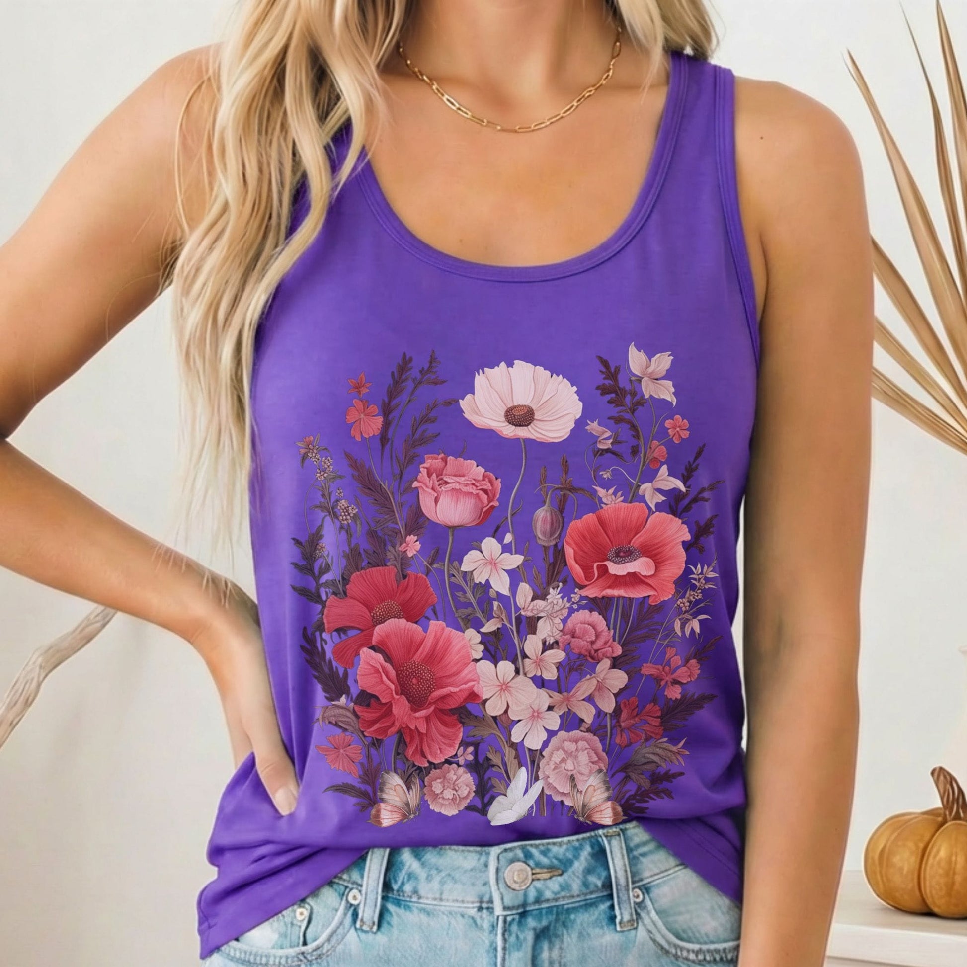 Tank Top Solid Purple Rush / XS Dusky Pink Wildflowers Women's Racerback Tank Top The Mystic Eden