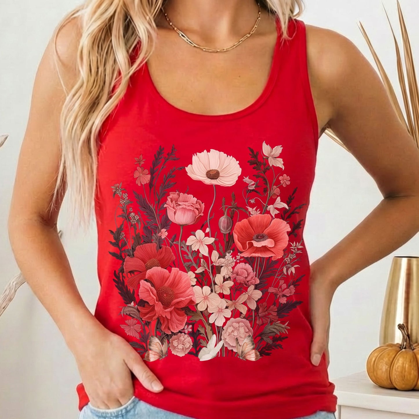Tank Top Solid Red / XS Dusky Pink Wildflowers Women's Racerback Tank Top The Mystic Eden
