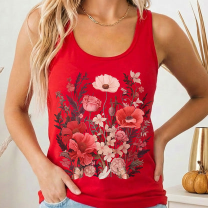 Tank Top Solid Red / XS Dusky Pink Wildflowers Women's Racerback Tank Top The Mystic Eden