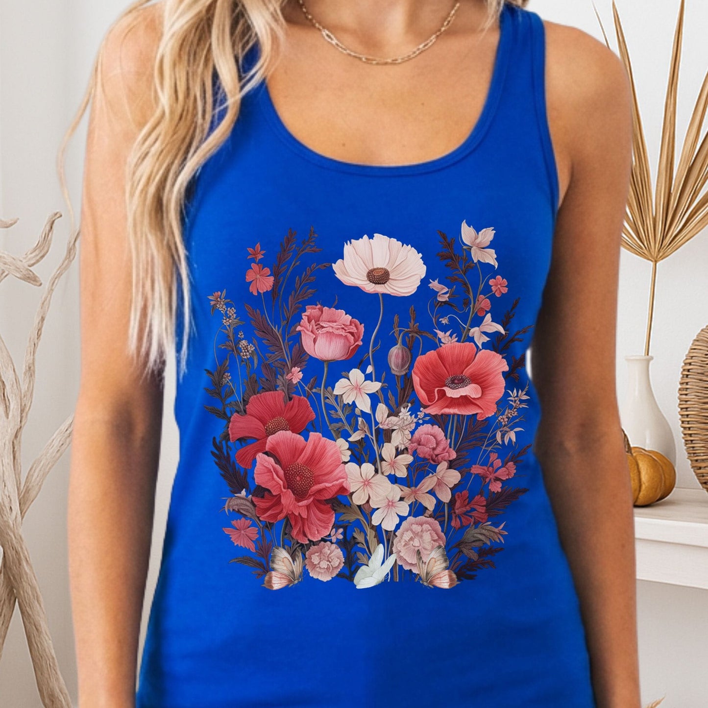 Tank Top Solid Royal / XS Dusky Pink Wildflowers Women's Racerback Tank Top The Mystic Eden