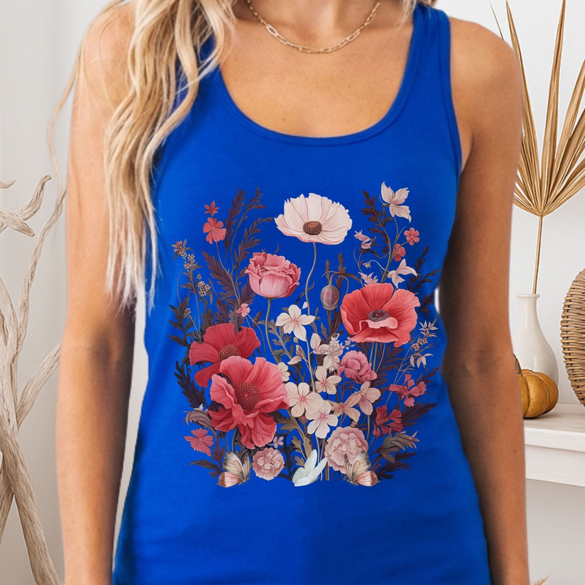 Tank Top Solid Royal / XS Dusky Pink Wildflowers Women's Racerback Tank Top The Mystic Eden