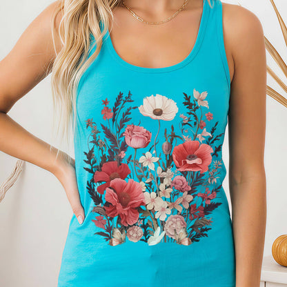 Tank Top Solid Tahiti Blue / XS Dusky Pink Wildflowers Women's Racerback Tank Top The Mystic Eden