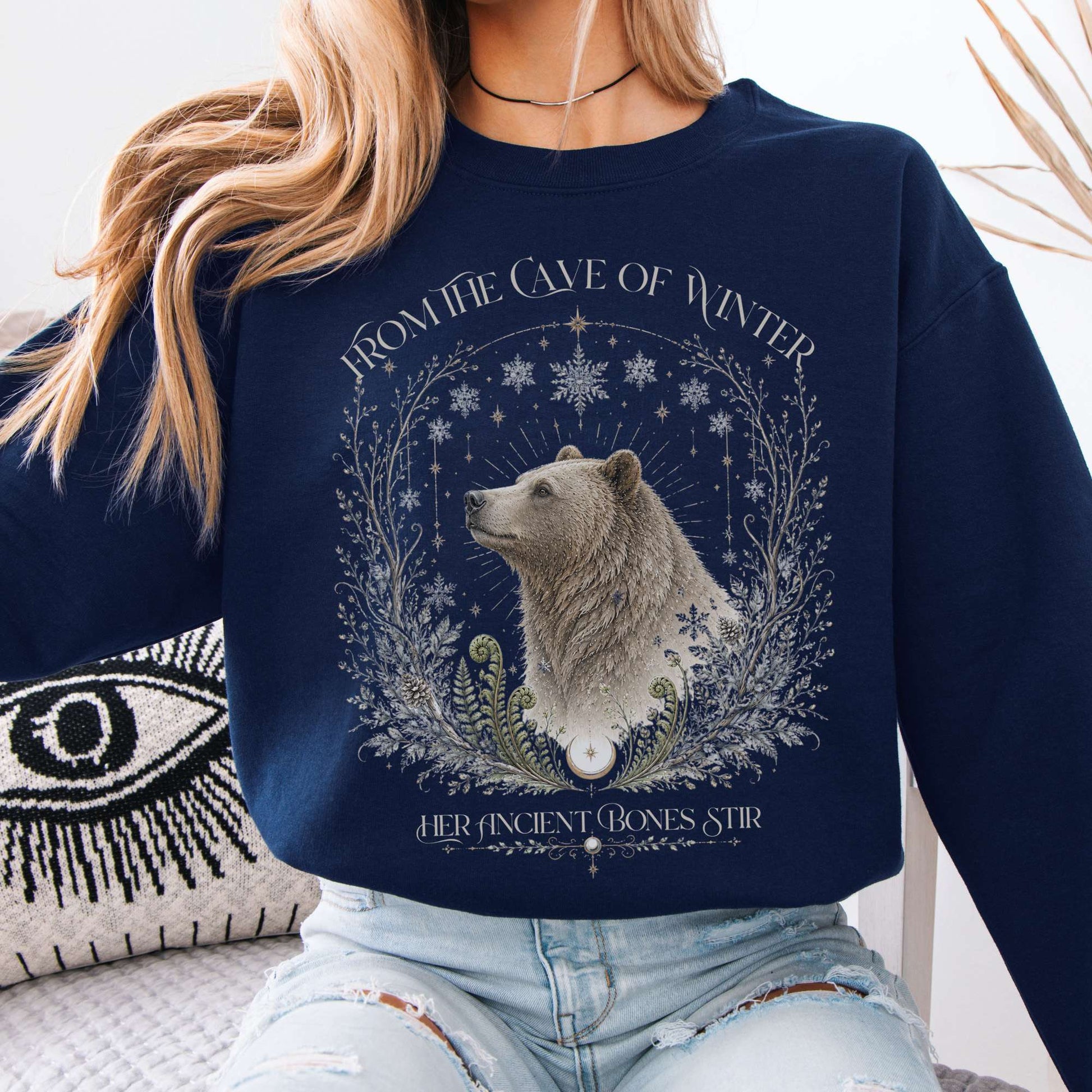 Sweatshirt Navy / S From the Cave of Winter Her Ancient Bones Stir Crewneck Sweatshirt The Mystic Eden